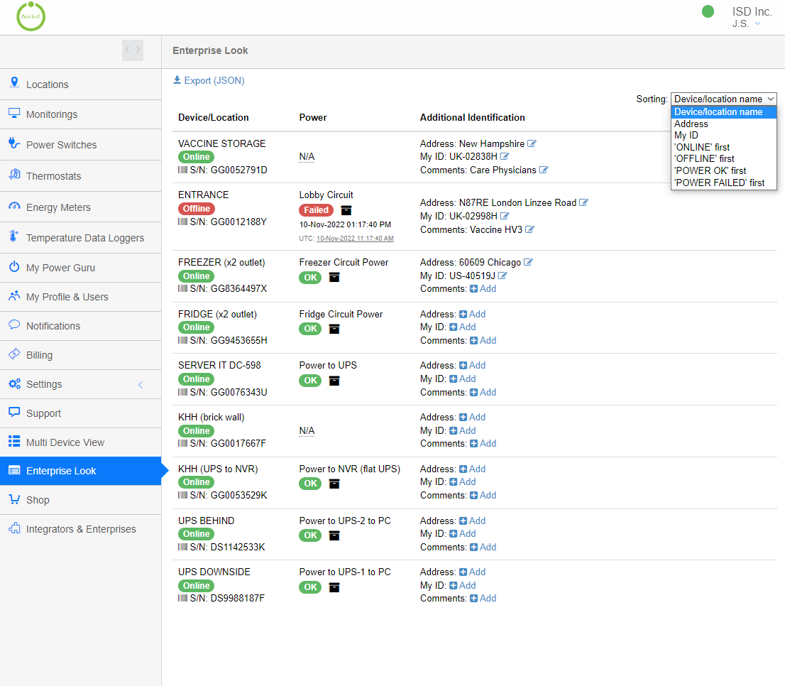 Enterprise Look section of iSocket IoT Portal