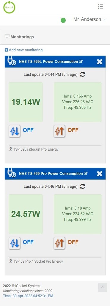 NAS TS-469L Power Consumption without hard drives